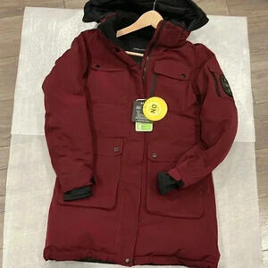 [66/M]Mariella Rosati Premium Down Burgundy Women Mid Length  Puffer Hoodie Coat